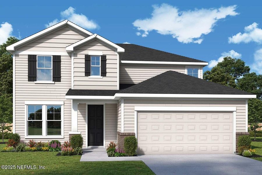 Front exterior of a new home in Tributary 50', Yulee, FL, highlighting curb appeal (Image 1). Front exterior of a new home in Tributary 50', Yulee, FL, highlighting curb appeal (Image 1).