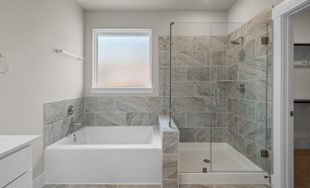 Rinse off the stresses of your day in this oversized shower. Rinse off the stresses of your day in this oversized shower.