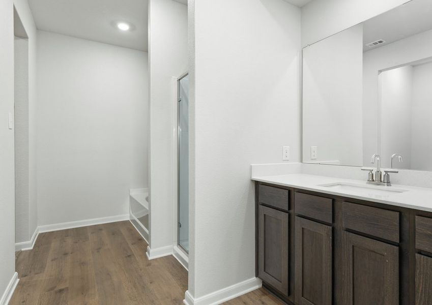 The master bathroom has a nice vanity space. The master bathroom has a nice vanity space.