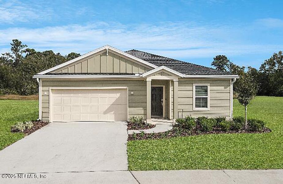 Front exterior of a new home in Edenbrooke at Hyland Trail | 55+: Edenbrooke at Hyland Trail 50s, Green Cove Springs, FL, highlighting curb appeal (Image 1).