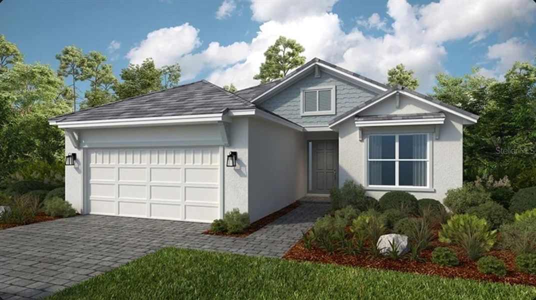 Front exterior of a new home in Skye Ranch Community Group Page, Sarasota, FL, highlighting curb appeal (Image 1). Front exterior of a new home in Skye Ranch Community Group Page, Sarasota, FL, highlighting curb appeal (Image 1).