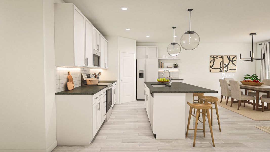 Kitchen with white subway tile backsplash