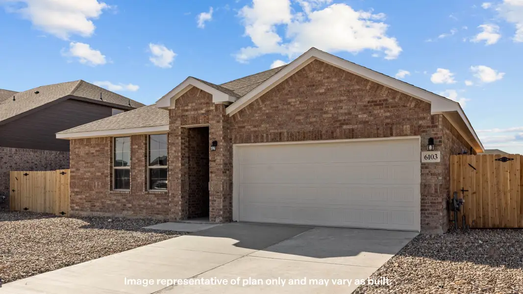 Representative exterior photo of a completed home built from the Tupelo by D.R. Horton in Mustang Ridge, Andrews, TX (Image 18). Representative exterior photo of a completed home built from the Tupelo by D.R. Horton in Mustang Ridge, Andrews, TX (Image 18).