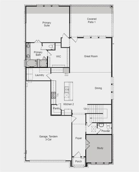 Structural options include: extended owner's suite with covered living 1, study in lieu of flex room, slide in tub, gourmet kitchen 2.