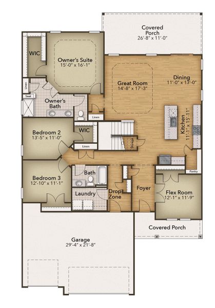 2D floor plan layout of this home in Bridgewater - Shorehaven Village, Little River, SC (Image 4).