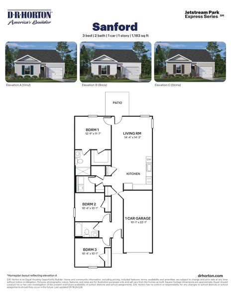 2D floor plan layout for the Sanford by D.R. Horton in Jetstream Park, Wilson, NC (Image 3). 2D floor plan layout for the Sanford by D.R. Horton in Jetstream Park, Wilson, NC (Image 3).