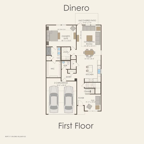 2D floor plan layout for the Dinero by Pulte Homes in La Cima, San Marcos, TX (Image 4). 2D floor plan layout for the Dinero by Pulte Homes in La Cima, San Marcos, TX (Image 4).