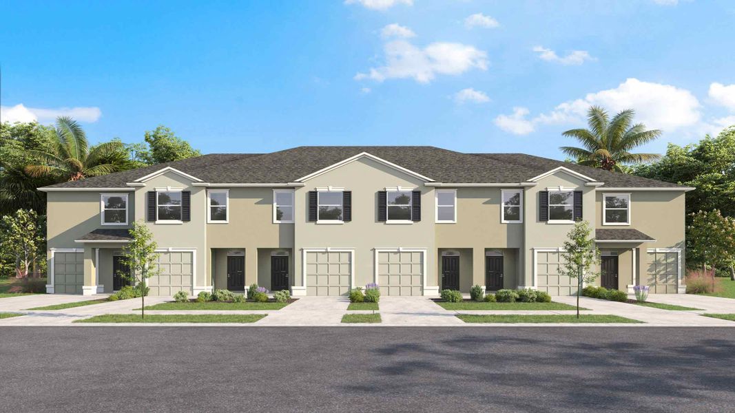 Front exterior of a new home in Westwood, Land O' Lakes, FL, highlighting curb appeal (Image 24). Front exterior of a new home in Westwood, Land O' Lakes, FL, highlighting curb appeal (Image 24).