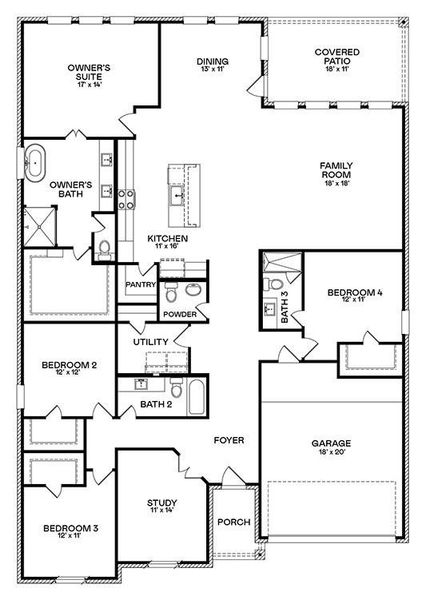 2D floor plan layout of this home in Cross Creek West, Fulshear, TX (Image 2).