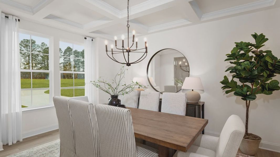 Stonefield home plan formal dining room with coffered ceilings Stonefield home plan formal dining room with coffered ceilings
