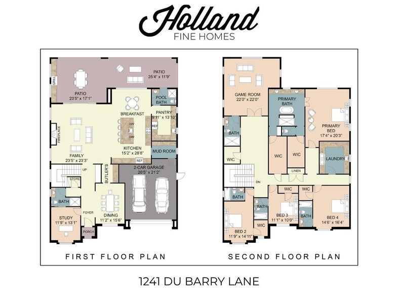 Holland Fine Homes thoughtfully arranges across two levels, the floor plan balances openness and privacy with a mother-in-law with ensuite on the first floor and 3 secondary bedrooms on the second making this a rare floor plan designed for any family.