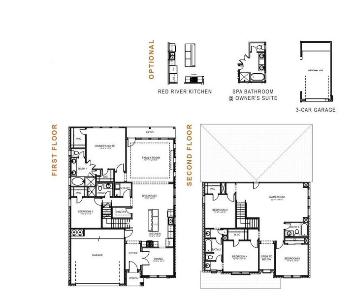 2D floor plan layout for the Rylan 2885HS3CG by Saratoga Homes in Ashland, Angleton, TX (Image 2). 2D floor plan layout for the Rylan 2885HS3CG by Saratoga Homes in Ashland, Angleton, TX (Image 2).