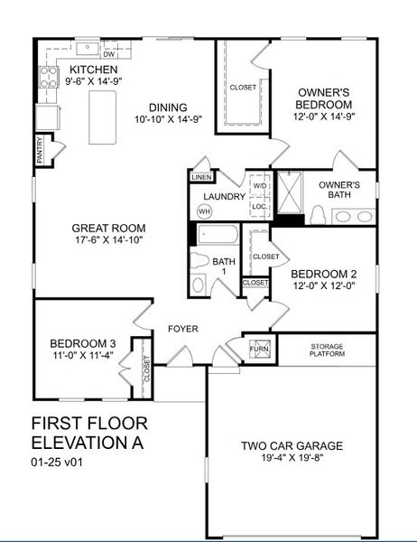2D floor plan layout for the Tupelo by Ryan Homes in Sharron Creek Crossing, Shallotte, NC (Image 2).