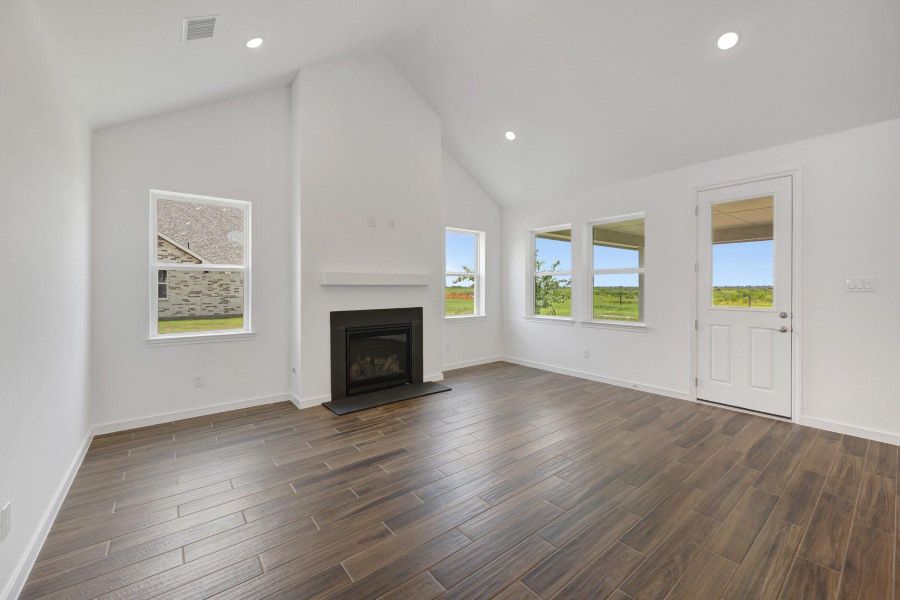 Open great room with fireplace