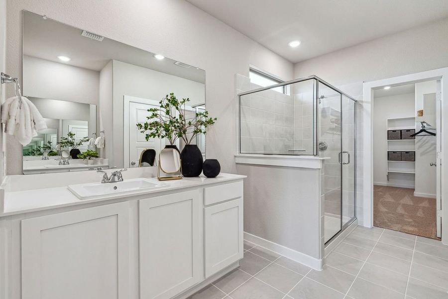 Primary Bathroom in the Willow home plan by Trophy Signature Homes