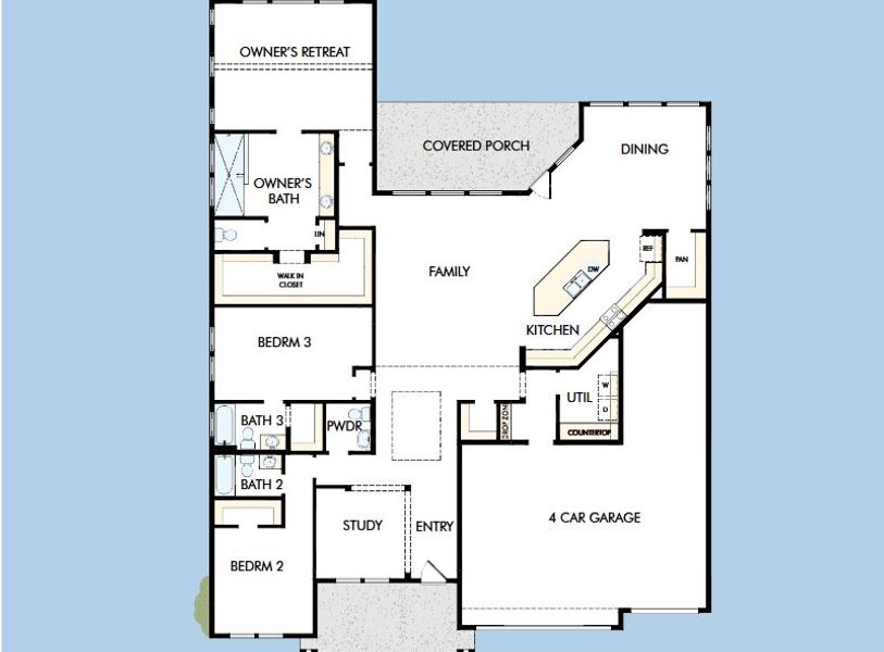 2D floor plan layout for the The Bullock by David Weekley Homes in Kissing Tree – Vista Series, San Marcos, TX (Image 3). 2D floor plan layout for the The Bullock by David Weekley Homes in Kissing Tree – Vista Series, San Marcos, TX (Image 3).