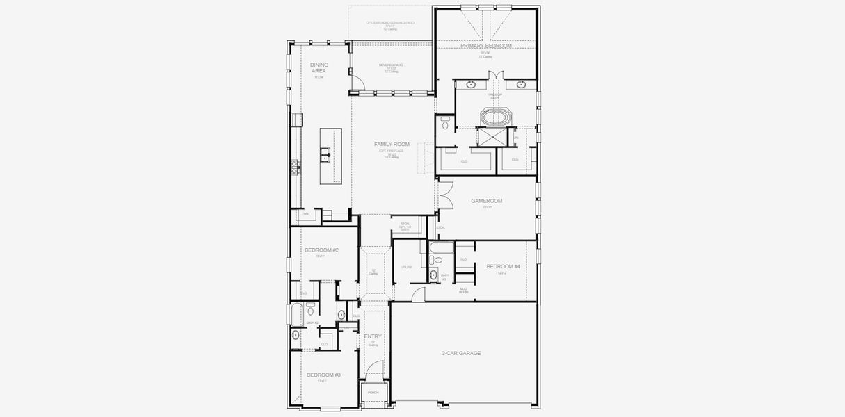 2D floor plan layout for the 2895W by Perry Homes in The Highlands 60', Porter, TX (Image 3).