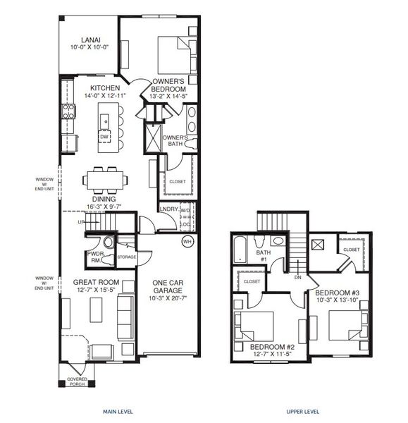 2D floor plan layout for the Neptune by Ryan Homes in Shearwater Townhomes, St. Augustine, FL (Image 3).