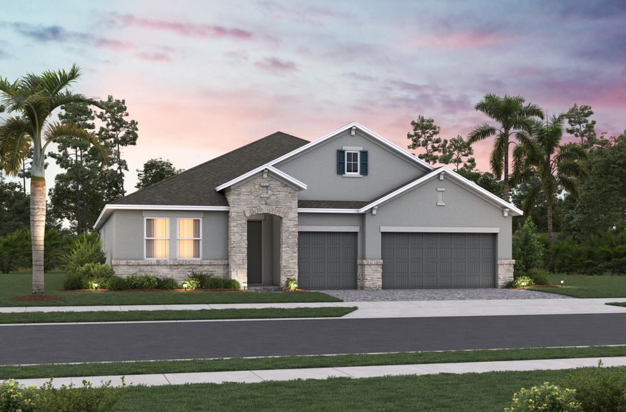 Front exterior of a new home in Estates at Lake Jesup, Sanford, FL, highlighting curb appeal (Image 1). Front exterior of a new home in Estates at Lake Jesup, Sanford, FL, highlighting curb appeal (Image 1).