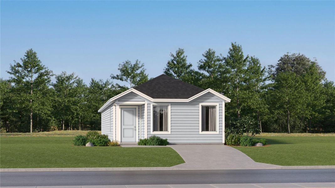 Front exterior of a new home in Rancho Del Cielo, Jarrell, TX, highlighting curb appeal (Image 1). Front exterior of a new home in Rancho Del Cielo, Jarrell, TX, highlighting curb appeal (Image 1).