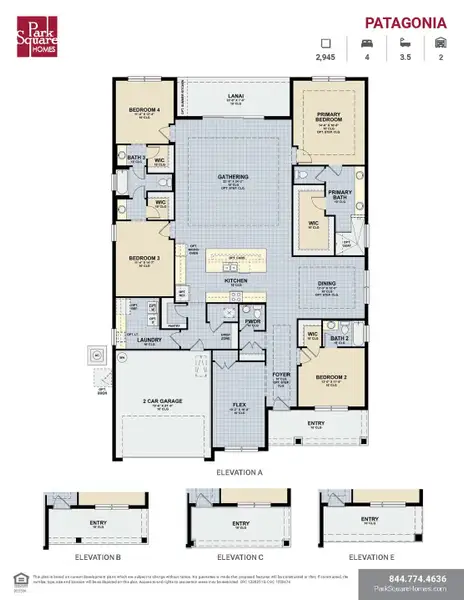 2D floor plan layout for the Patagonia by Park Square Residential in The Sanctuary at Seaire, Parrish, FL (Image 3).