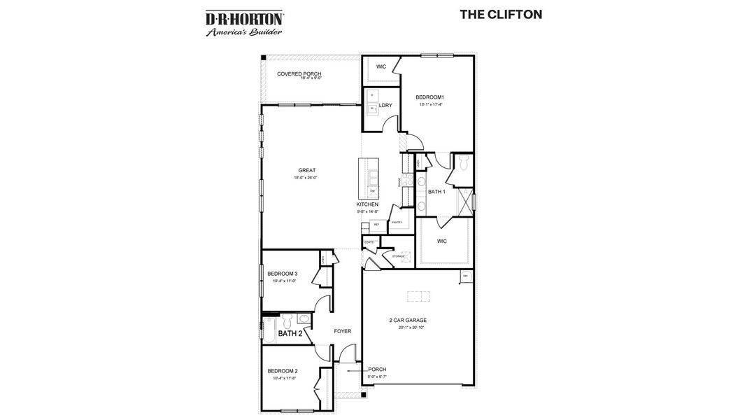 2D floor plan layout for the Clifton by D.R. Horton in Hedge Rose, Somerville, TN (Image 3). 2D floor plan layout for the Clifton by D.R. Horton in Hedge Rose, Somerville, TN (Image 3).