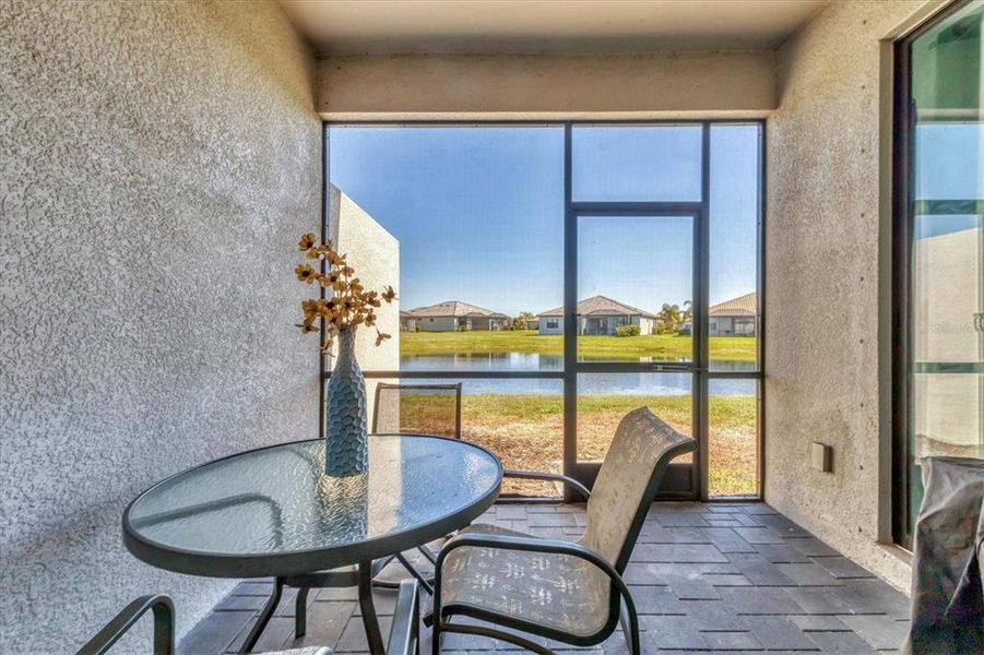 Lanai with pond views