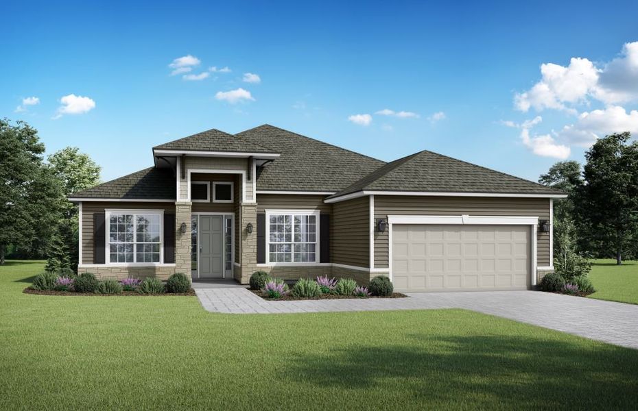 Representative exterior photo of a completed home built from the Carrollview by SEDA New Homes in Edwards Creek Estates, Jacksonville, FL (Image 5). Representative exterior photo of a completed home built from the Carrollview by SEDA New Homes in Edwards Creek Estates, Jacksonville, FL (Image 5).