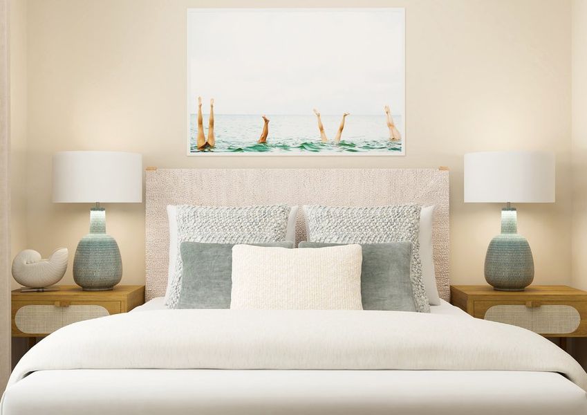 Rendering of a bedroom with a bed and two nightstand. Rendering of a bedroom with a bed and two nightstand.