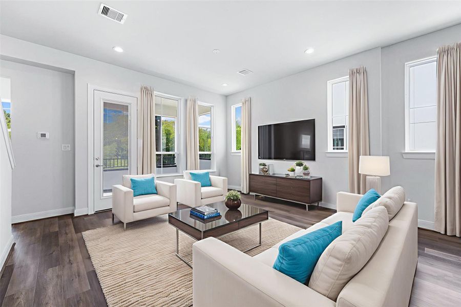 Furnished interior view inside a new home in The Corner At Buffalo Pointe, Houston (Image 14). Furnished interior view inside a new home in The Corner At Buffalo Pointe, Houston (Image 14).