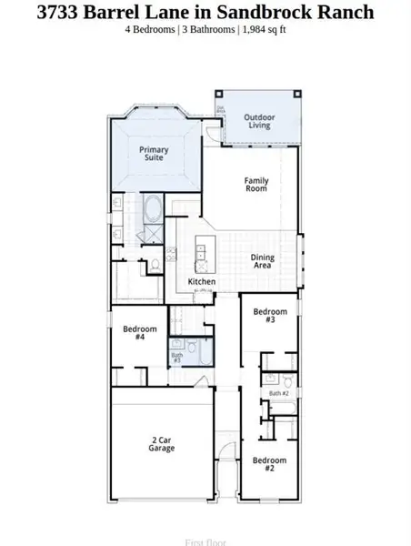 2D floor plan layout of this home in Sandbrock Ranch, Aubrey, TX (Image 4).