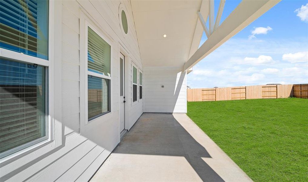 Covered patio in backyard