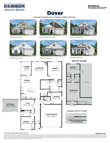 2D floor plan layout for the DOVER - Freedom by D.R. Horton in Chambray, New Bern, NC (Image 3).