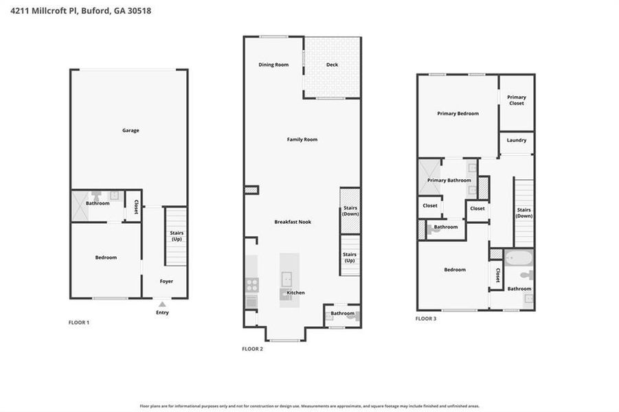 2D floor plan layout of this home in Millcroft Townhomes, Buford, GA (Image 5). 2D floor plan layout of this home in Millcroft Townhomes, Buford, GA (Image 5).