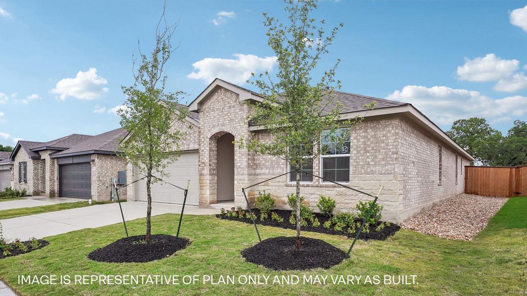 Front exterior of a new home in Bar W Ranch, Leander, TX, highlighting curb appeal (Image 14).
