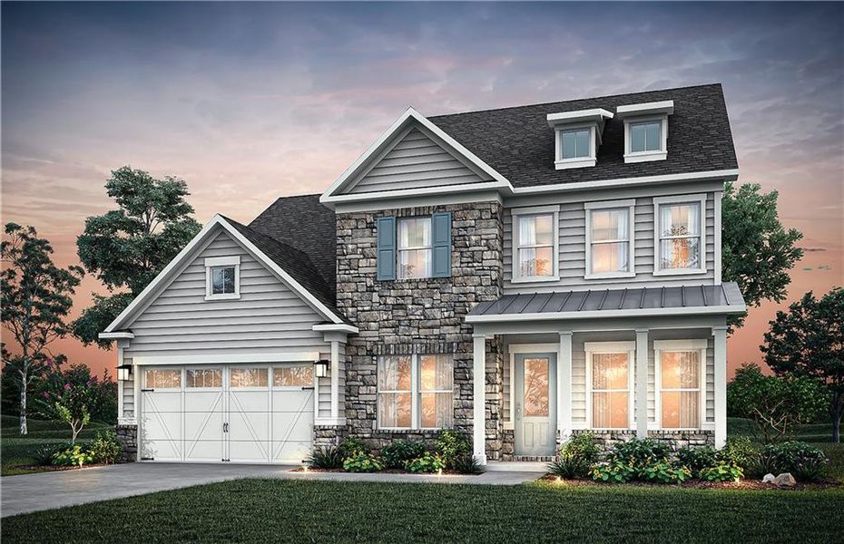 Front exterior of a new home in Silverwood, Cumming, GA, highlighting curb appeal (Image 2). Front exterior of a new home in Silverwood, Cumming, GA, highlighting curb appeal (Image 2).