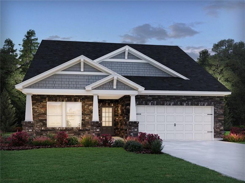 Front exterior of a new home in Westmont Preserve, Powder Springs, GA, highlighting curb appeal (Image 1).