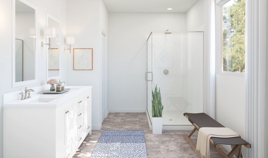 Primary bath with brushed nickel accents