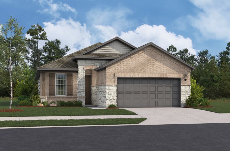 Representative exterior photo of a completed home built from the Hickory by Beazer Homes in Hunter's Ranch, San Antonio, TX (Image 2).