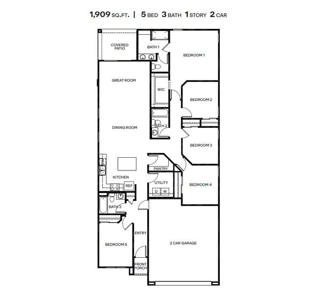 2D floor plan layout for the Parker by D.R. Horton in Barnett Village, Marana, AZ (Image 3).