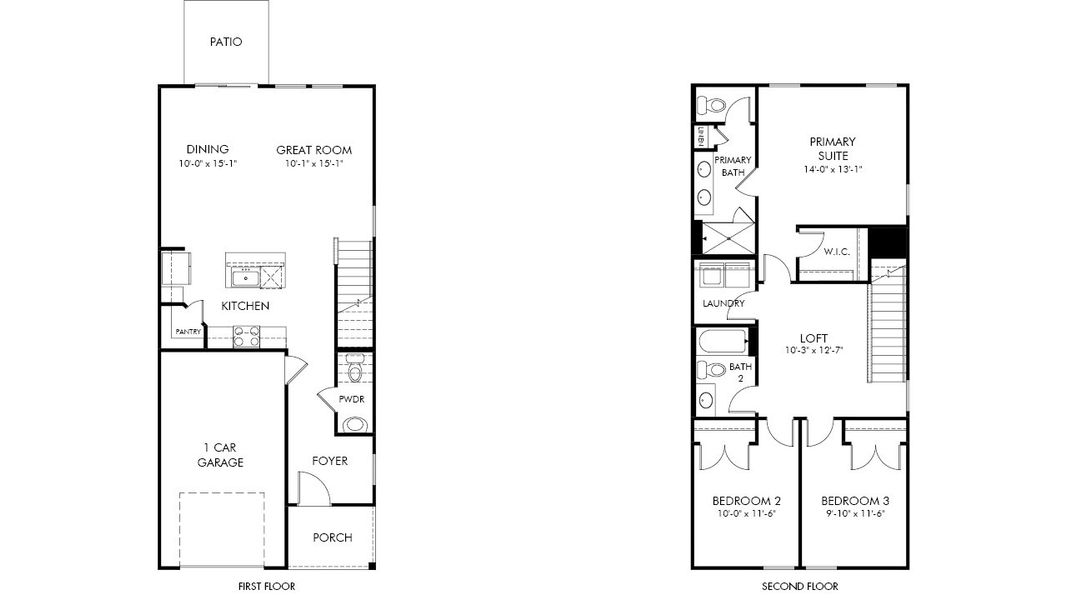 2D floor plan layout of this home in Oakwood Townes, Mebane, NC (Image 2).