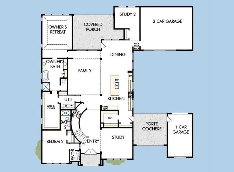 2D floor plan layout for the The Loblolly by David Weekley Homes in Whyburn Estate Series, Flower Mound, TX (Image 3).