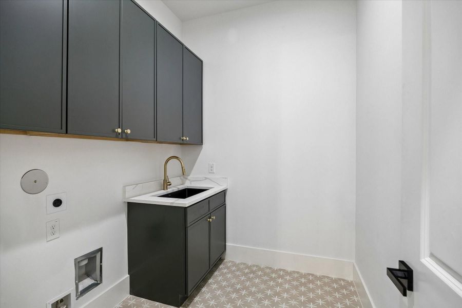 The Laundry is conveniently located a few steps from the Mud Room transition at the door in from the garage near the Kitchen. SEE the plan.