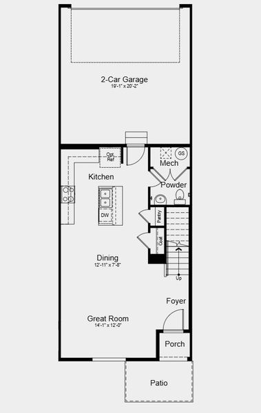 2D floor plan layout for the Frontier by Taylor Morrison in Parterre Townhomes - The Westerly Collection, Thornton, CO (Image 3).