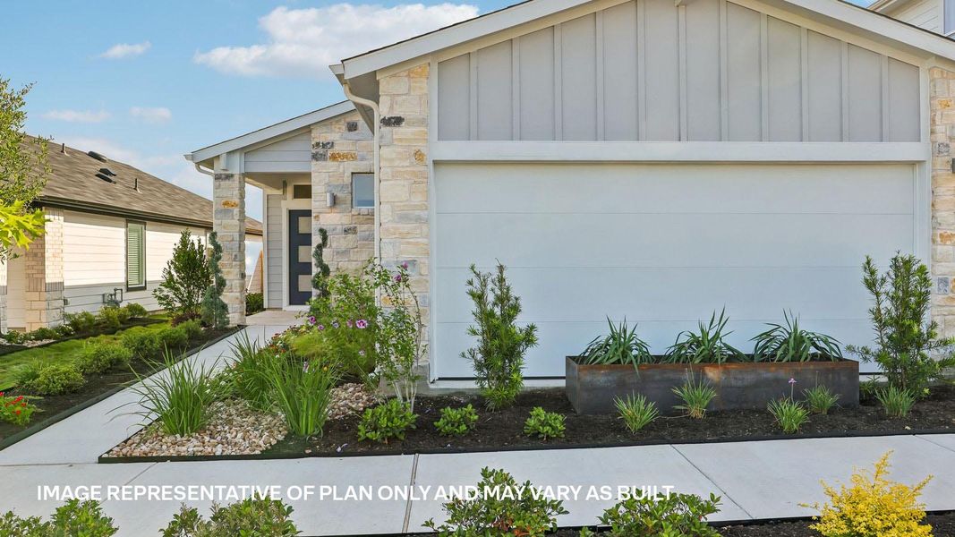 Front exterior of a new home in Frontier, Mustang Ridge, TX, highlighting curb appeal (Image 24).