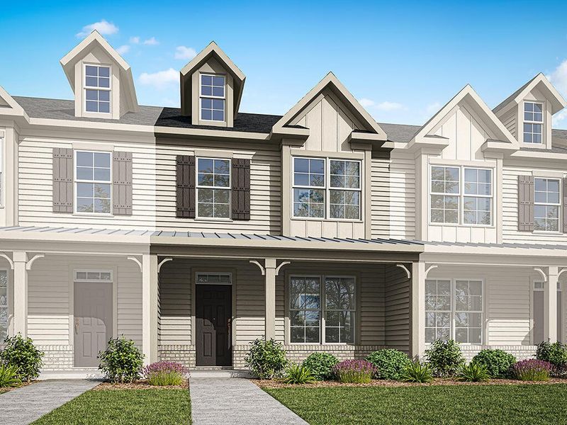Front exterior of a new home in Lake Carolina Townhomes, Columbia, SC, highlighting curb appeal (Image 1). Front exterior of a new home in Lake Carolina Townhomes, Columbia, SC, highlighting curb appeal (Image 1).