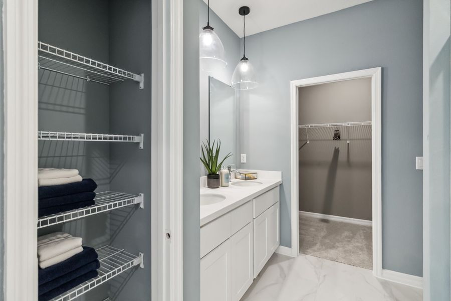Primary Suite Bath with Walk-In Closet and Linen Closet