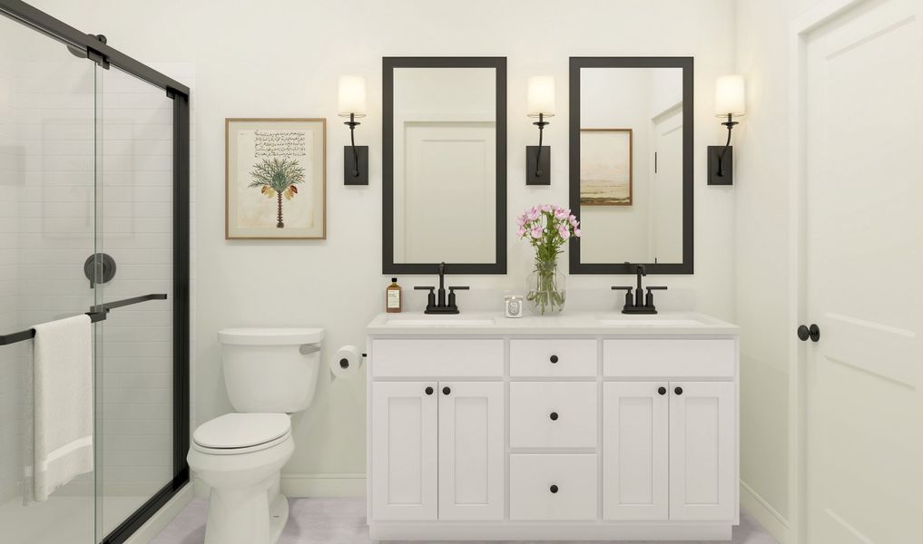 Primary bath with matte black finishes