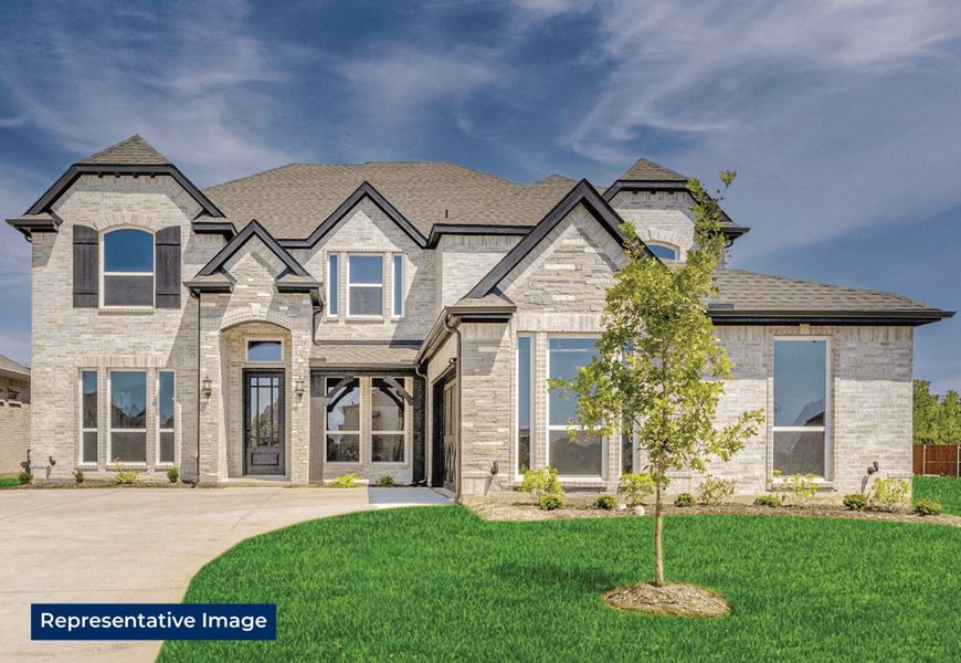 Representative exterior photo of a completed home built from the Stonebriar 2FSW (w/Media) by First Texas Homes in Collinsbrook Farm, Frisco, TX (Image 1).