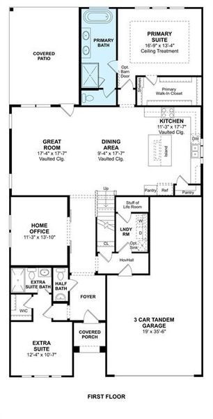 The Tuscaloosa floor plan by K. Hovnanian Homes. 1st Floor shown. *Prices, plans, dimensions, features, specifications, materials, and availability of homes or communities are subject to change without notice or obligation.